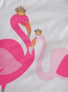 2pcs Baby/Baby Girl White Beautiful Flamingo Print Short Sleeve Top And Shorts Tight Pajamas Sleepwear Set - White - View 5