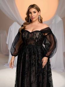 Glamrae Plus Size Elegant Ombre Floral Embroidered Open Shoulder Romantic A-Line Wedding Gown, Wedding Dress