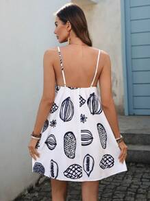 Vivid Eden Gewebtes bedrucktes Minikleid mit Spaghettiträgern für Frauen