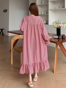 DAZY Jolie chemise de nuit à manches volantées à carreaux avec volants - Rouge - Voir 2