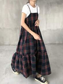 FRIFUL Women Sleeveless Plaid Spaghetti Strap Dress With Ruffle Hem, Spring/Summer Sundress - Multicolor - View 4