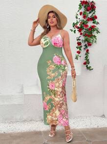 Breezaya 大码波西米亚风节日花卉印花吊带裙，适合夏季