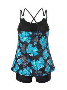 Swim Lushoire 夏季海洋的秘密新款朴素连体泳衣，修身性感植物印花比基尼女式三角泳裤 - 黑色 - 查看 6