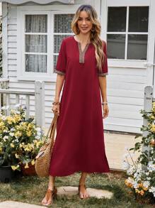 EMERY ROSE Women Casual Long Dress, Minimalist & Fashionable For Everyday Wear - Burgundy - View 7