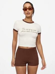 SUMWON WOMEN 复古风格 Ringer Baby T 恤短款上衣 Y2K 时尚宣言信息印花短袖修身夏季休闲街头风 T 恤 - 白色 - 查看 1