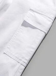 SHEIN 青少年男孩休闲时尚白色舒适宽松简约基本款工装牛仔裤，适合夏季度假和日常穿着