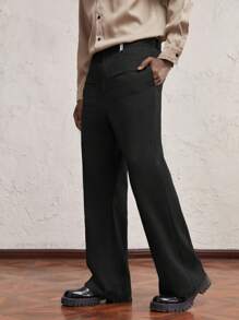 AKNOTIC Business Casual Men's Woven Mid-Waist Straight Leg Casual Pants - Black - View 6