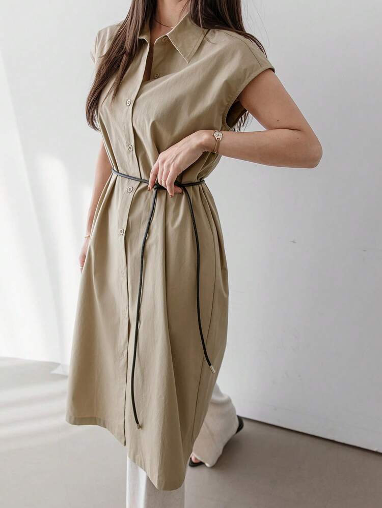 Women's Long Casual Loose Plain Color Simple Short Sleeve Shirt Business Casual Woman Work Clothes