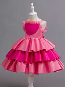 Glamorique Kids 小女孩蛋糕风格多层蓬松裙公主裙 - 玫紅色 - 查看 3