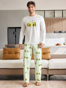 CoupledUp Conjunto de pijama de manga larga y pantalón con estampado de aguacate para hombre