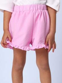 SUMWON Ruffle Short Set Children Summer Playset T-Shirt Co-Ord Ensemble Spring Casual Toddler Two-Piece Outfit Vacation Beachwear Daytime Wear Vacation - Pink - View 5