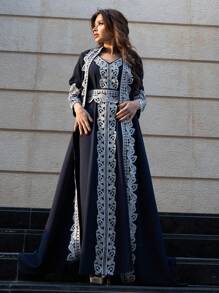 Al Najma 2 件套高端花卉蕾丝拼接奢华女士连衣裙套装，朴素