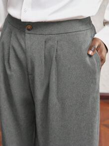 AKNOTIC Business Casual Pantalones casuales rectos de pierna larga de cintura suelta con jacquard de chevron de punto marrón, aptos para uso diario y traslados, con decoración de letras metálicas
