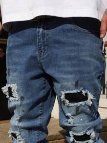 Manfinity LEGND Men's Pocket Distressed Skinny Casual Jeans - Medium Wash - View 8