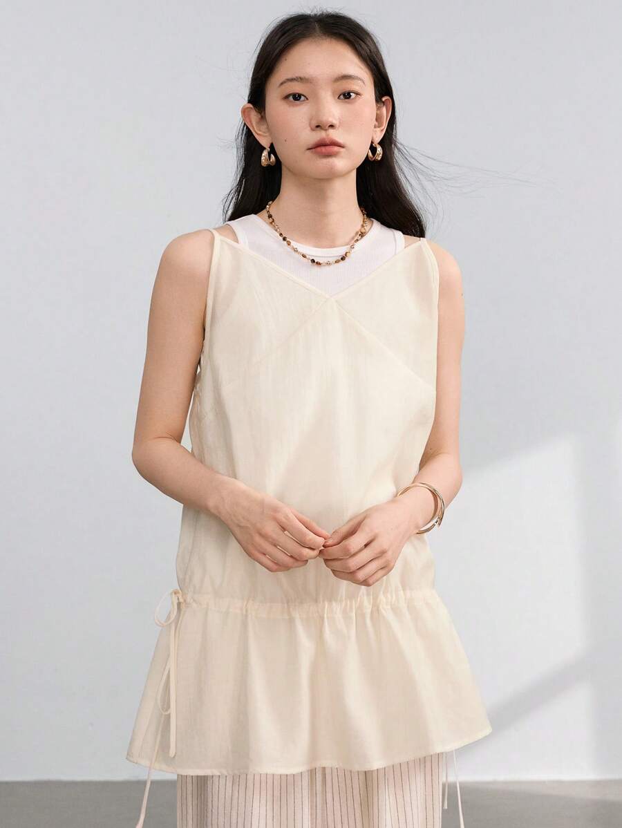 Dazy-Less 女式长款荷叶边背心 - 白色 - 查看 1