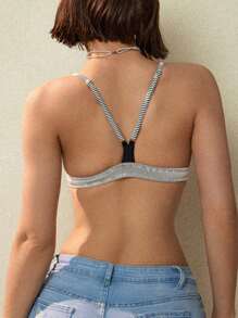 SHEIN Swim Bikini a fascia top a righe minimalista da donna, adatto per vacanze estive in spiaggia - Bianco e nero - Visualizzare 2