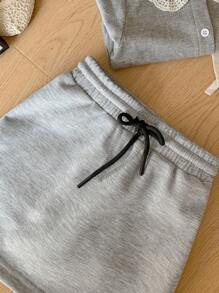 DAZY Young Girl Short Simple Drawstring Waist Casual Skirt, Solid Color Fall/Winter - Grey - View 6