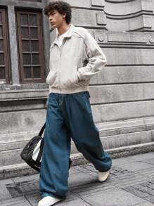 Manfinity VCAY Men's Knitted Fashionable Casual Loose Long Sleeve Open Front Cardigan Jacket, For Fall Winter