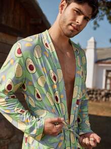 Bata de hombre con estampado de aguacate, casual y de moda para uso diario