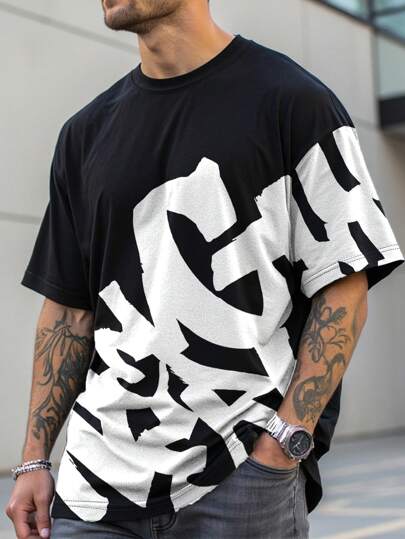 Manfinity LEGND Plus Size Men's Round Neck Short Sleeve Casual T-Shirt, Everyday Style Men Shirts Streetwear Streetwear Men Shirts Men Street Wear Shirts Zip Up Shirt Men Men Streetwear Shirts