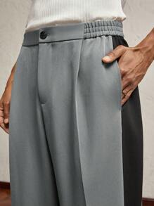 AKNOTIC Business Casual Pantalones casuales rectos relajados con cintura elástica y parches en gris y negro, uso diario, decoración con letras y metal, oficina