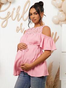 Loomaby 孕妇蕾丝拼布露肩衬衫，适合婴儿送礼会