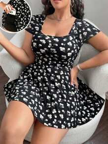 Solflare Plus Size Women's Ditsy Floral Jumpsuits With Built-In Shorts And Pockets, Spring/Summer - Multicolor - View 1