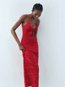 Maija 女士海滩装 婚礼宾客礼服 春假装 热带度假女士衣服 春夏新款红色圆形金属纽扣假日优雅现代女士毛衣裙适合外出度假、节庆、日常休闲、海滩婚礼、情人节派对装 复古90年代女装波西米亚风 - 紅色 - 查看 8