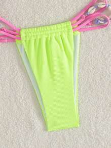 Swim Mod 1 Set Women Color Block Bikini Top And Bottom Swimwear, For Summer Beach Vacation - Multicolor - View 4