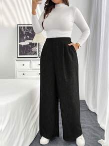 SHEIN Essnce 大码女装秋季女装正式女装夏季女装商务休闲女装优雅女装卡其色女装裤子职业时尚休闲优雅通勤口袋裤，正式裤女装裤子 - 黑色 - 查看 5