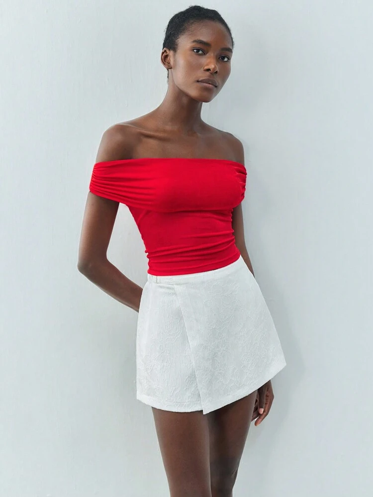 SHEIN Maija Novos Shorts de Primavera e Verão para Mulheres, Textura Branca com Flores, Elegante, Moderno, Urbano, Lazer Diário, Passeio, Dia dos Namorados, Estilo Vintage, Roupa Feminina Boêmia, Festival de Música