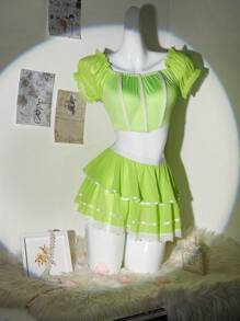3pcs/Set Women Plain Patchwork Cute Princess Mini Dress