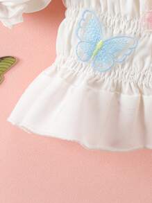 SHEIN Young Girls Cute Puff Sleeve Butterfly Decoration Blouse Top, New Spring/Summer Design