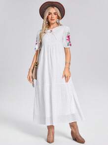 SHEIN Wildara 夏季美式乡村风休闲长裙，适合度假、约会、婚礼季节 - 白色 - 查看 7