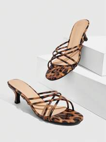 CUCCOO SZL Women's Leopard Print Striped Criss-Cross High Heel Sandals Spring Shoes Spring Break Easter Prom Heels - Brown - View 1