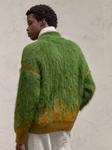 AKNOTIC Party 男士宽松落肩 V 领红绿毛衣，秋冬季休闲针织套头衫