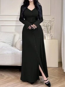 Mulvari 女士都市休闲红色修身长裙 - 黑色 - 查看 6