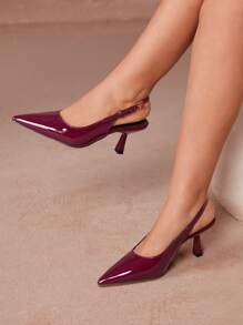 CUCCOO CURVES 女士宽版优雅尖头婚礼高跟鞋 - 酒紅色 - 查看 9