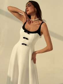 Aloruh Vestido de tirantes con adorno de moño de color contrastante elegante para mujeres