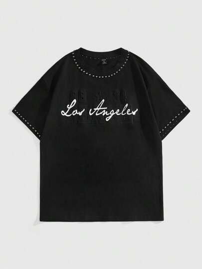 Grunge Punk تي شيرت كاجوال رجالي بطبعة حرفية وأكمام قصيرة وياقة دائرية