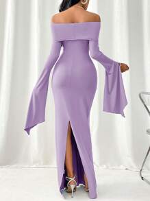 Firerie Women's Collared Off Shoulder Long Bodycon Dress,Lavender Dress - Purple - View 2