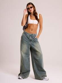 MUSERA Wash Vintage Denim Baggy Oversized Knee Darts Jeans Spring Summer Cute Casual 90's Y2k Western Fall Autumn Winter Nashville
