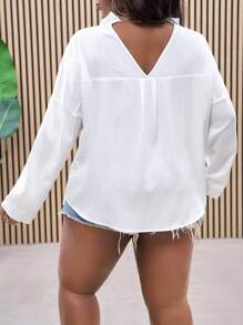 Slaydiva Camisa suelta de talla grande para mujer con textura, para vacaciones, con espalda descubierta