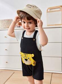 Cozy Pixies Baby Boy Cartoon Lion Pattern Soft Knitted Bib Strap Romper & Shorts Set