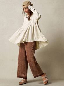 Bohemela 度假纯色梭织宽松长袖女式长衬衫 - 白色 - 查看 8