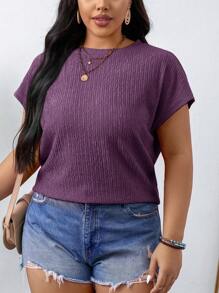 SHEIN LUNE Áo cánh cổ tròn tay ngắn mùa hè cho nữ cỡ lớn, trang phục phương Tây lễ hội Boho Hippie Cowgirl phong cách Bohemian cổ điển - Bụi tím - Xem 3