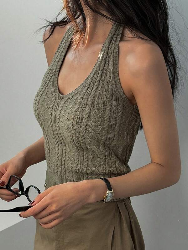 DAZY Women Solid Color Fitted Mock Neck Casual Street Sleeveless Knitted Vest Top Summer