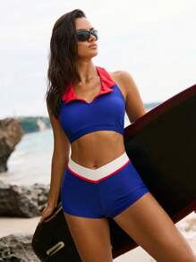 Swim SPRTY Women's Vacation Summer Beach Color-Blocking Patchwork Swimwear Bikini Set - Multicolor - View 1