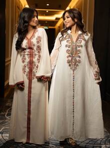 Al Najma Vestido elegante y lujoso personalizado para mujeres, con bordados y cuentas, Modesto kaftan