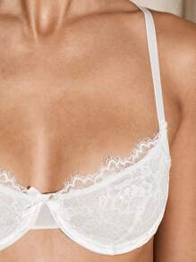 AiiRZ Delicate Lace Trim Underwire Bra And Knicker Set Lingerie Set With Floral Embroidery Scalloped Edges Satin Bridal Lounge - White - View 5